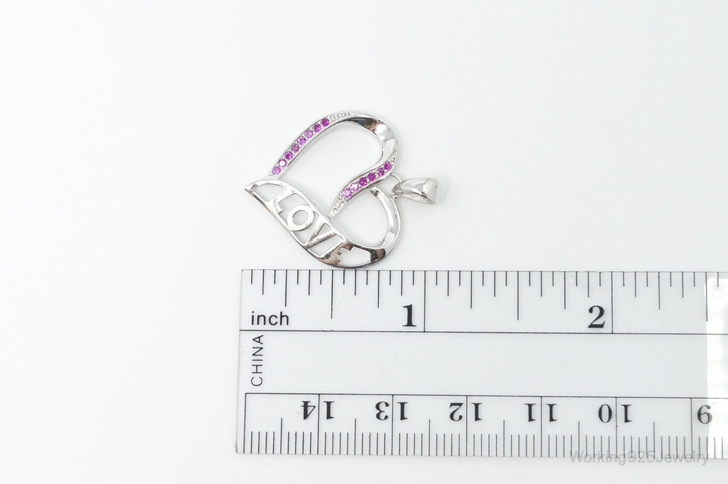 Vintage Open Heart Pink Cubic Zirconia Sterling Silver Necklace Pendant | Jewelry > Necklaces > Pendants | Wiccan Center