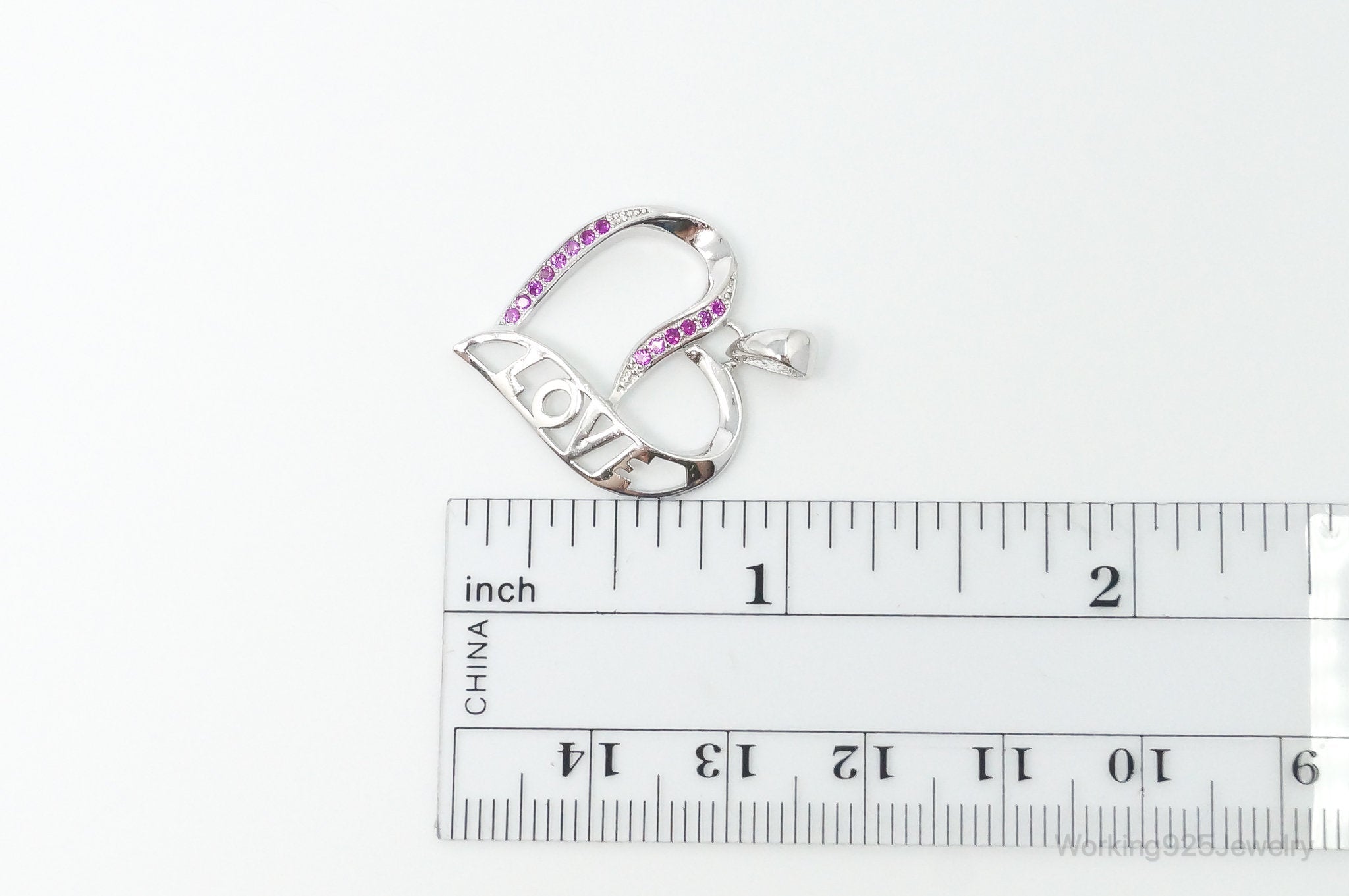 Vintage Open Heart Pink Cubic Zirconia Sterling Silver Necklace Pendant | Jewelry > Necklaces > Pendants | Wiccan Center