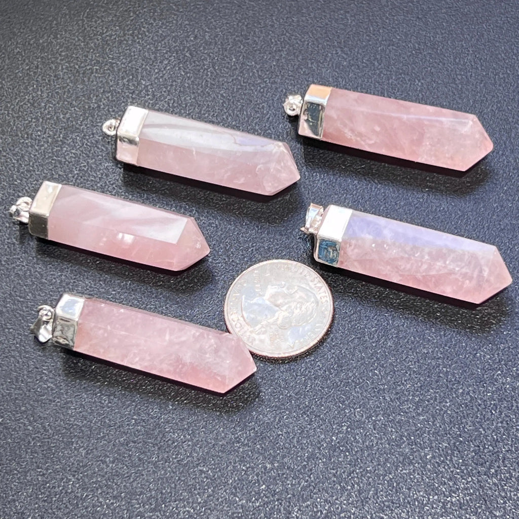 Pink Rose Quartz Crystal Point Pendant (Silver Plated) Faceted Gemstone Jewelry Necklace Supply | Jewelry > Necklaces > Crystal Necklaces | Wiccan Center