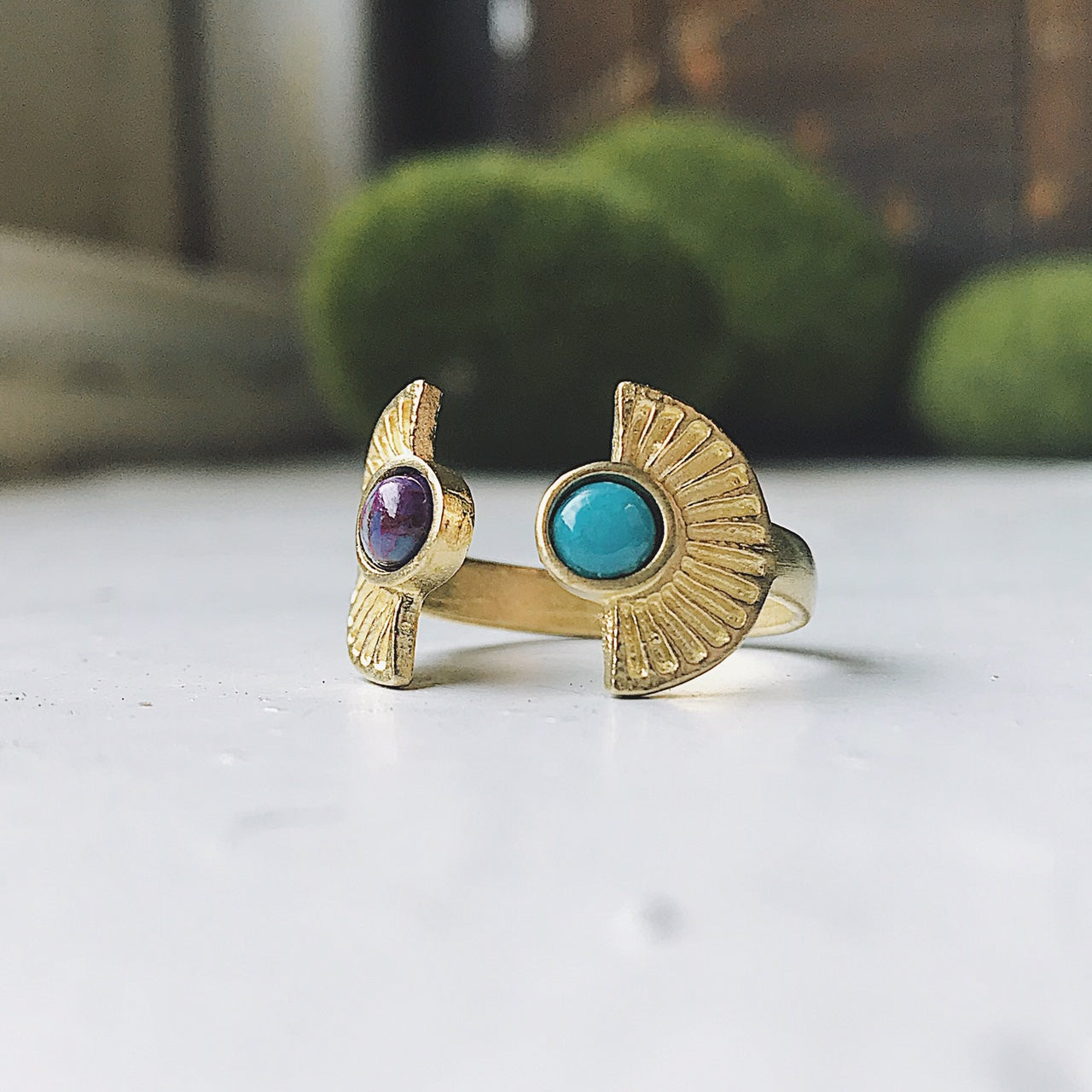 CLEARANCE Dawn to Dusk - Two Stone Turquoise Boho Sunburst Ring | Ring | Wiccan Center
