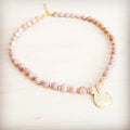 Frosted Sunstone Beaded Collar Necklace w/ Matte Gold Pendant 262n | Necklace | Wiccan Center
