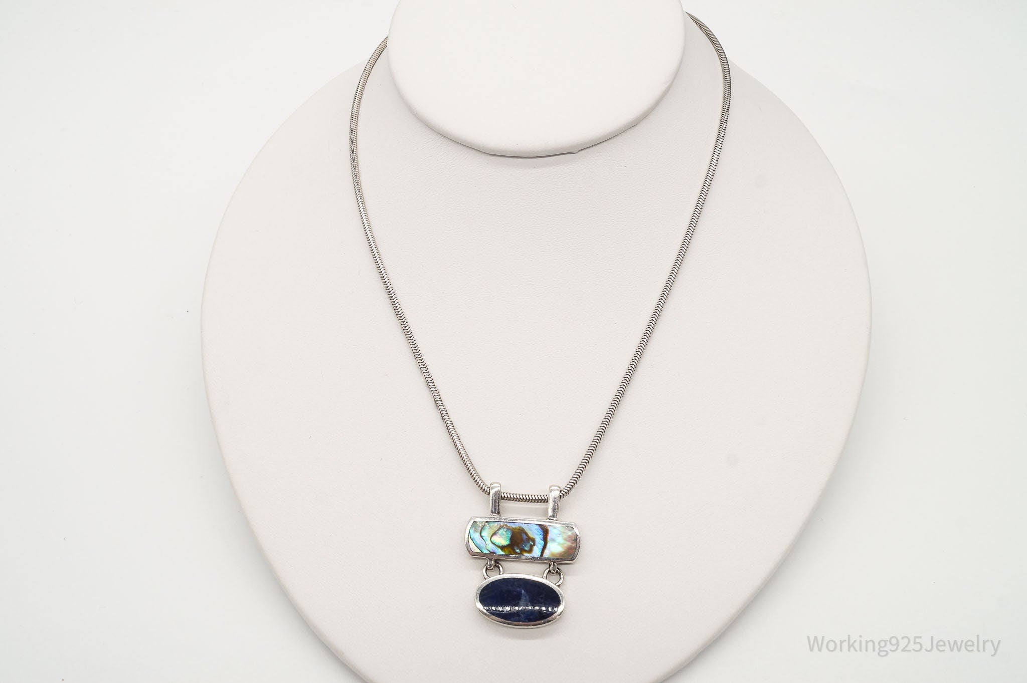 Vintage Paua Abalone Shell Sodalite Sterling Silver Necklace | Jewelry > Necklaces > Pendants | Wiccan Center