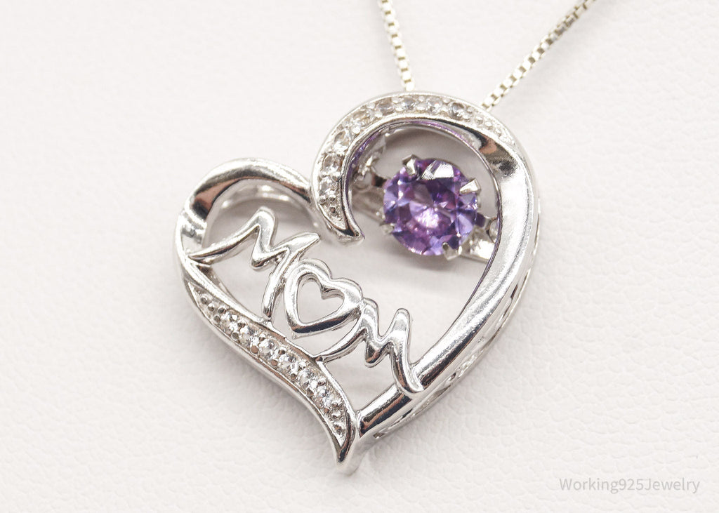 Vintage Designer SAI Amethyst Diamond Heart "Mom" Sterling Silver Necklace | Jewelry > Necklaces > Pendants | Wiccan Center