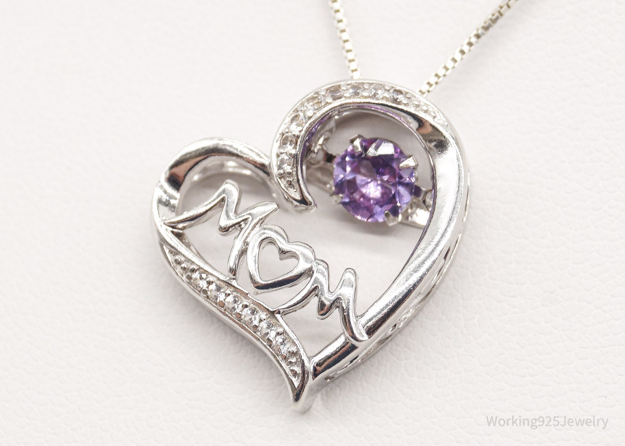 Vintage Designer SAI Amethyst Diamond Heart "Mom" Sterling Silver Necklace | Jewelry > Necklaces > Pendants | Wiccan Center