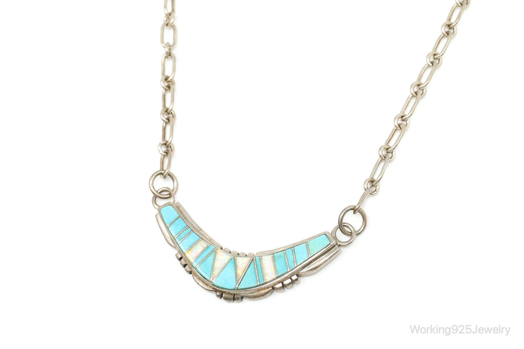 Vintage Native American Turquoise Opal Inlay Sterling Silver Necklace | Jewelry > Necklaces > Pendants | Wiccan Center