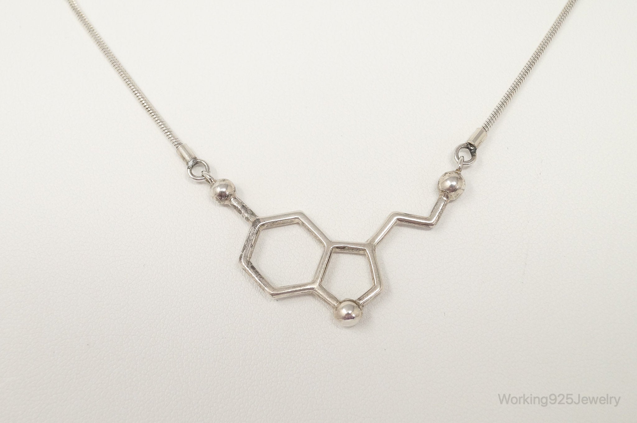 Serotonin Molecule Sterling Silver Necklace | Jewelry > Necklaces > Pendants | Wiccan Center
