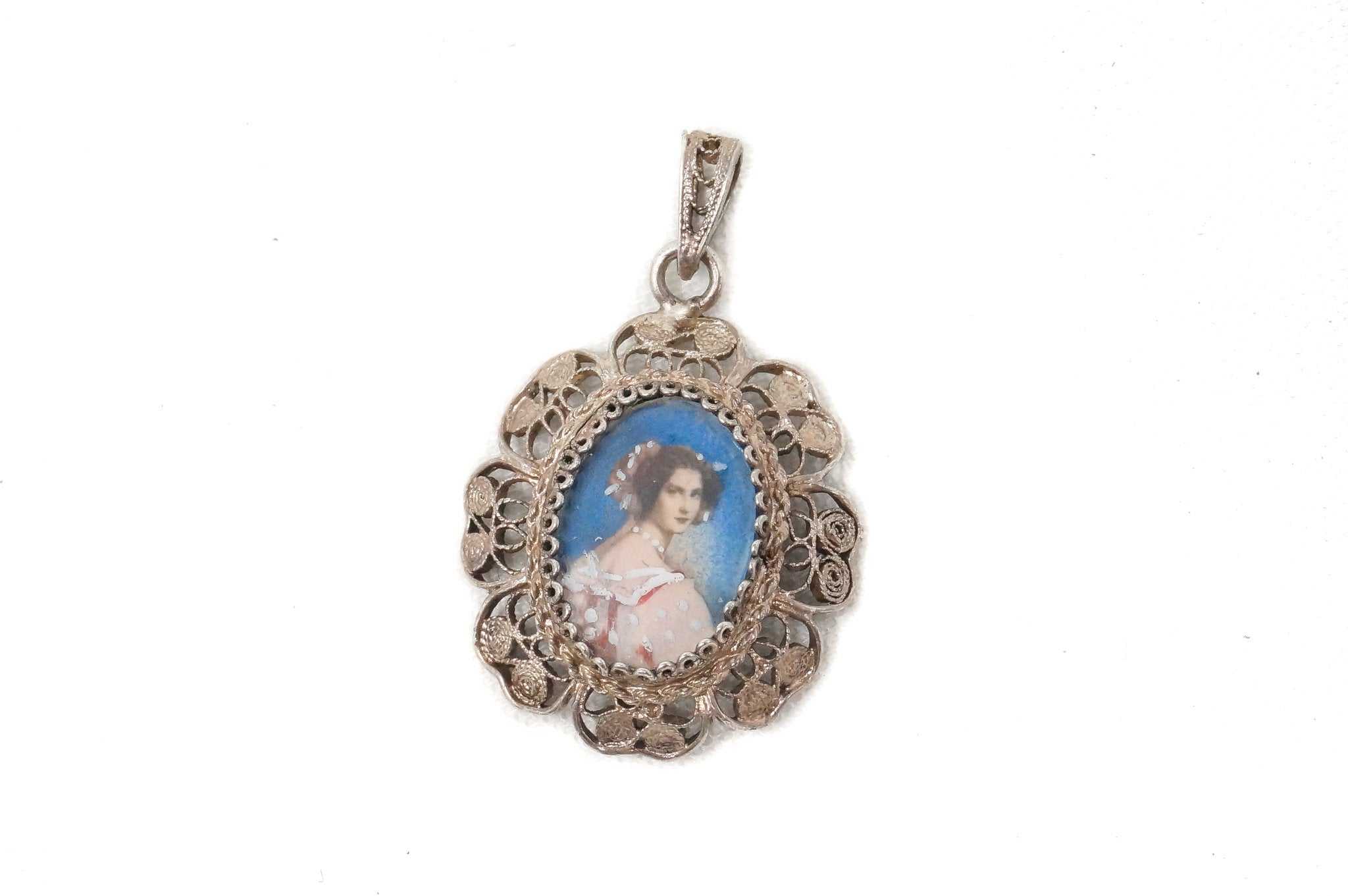 Antique Edwardian Woman Filigree Sterling Silver Necklace Pendant | Jewelry > Necklaces > Pendants | Wiccan Center
