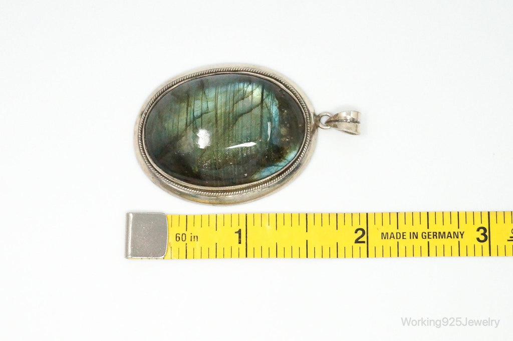 Vintage Large Labradorite Sterling Silver Necklace Pendant | Jewelry > Necklaces > Pendants | Wiccan Center