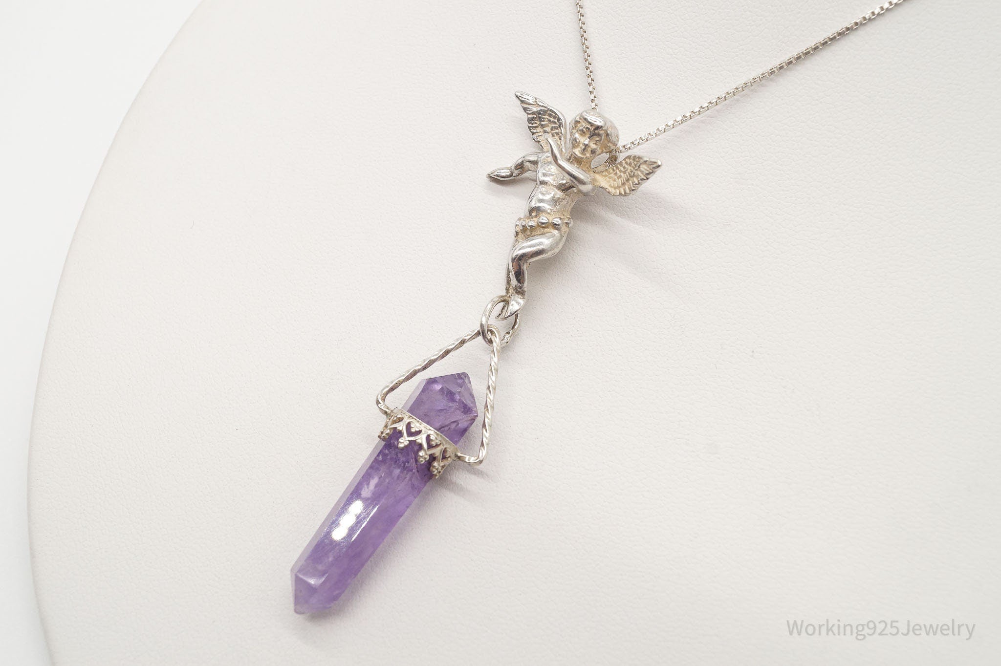 Vintage Amethyst Crystal Cherub Sterling Silver Necklace | Jewelry > Necklaces > Pendants | Wiccan Center