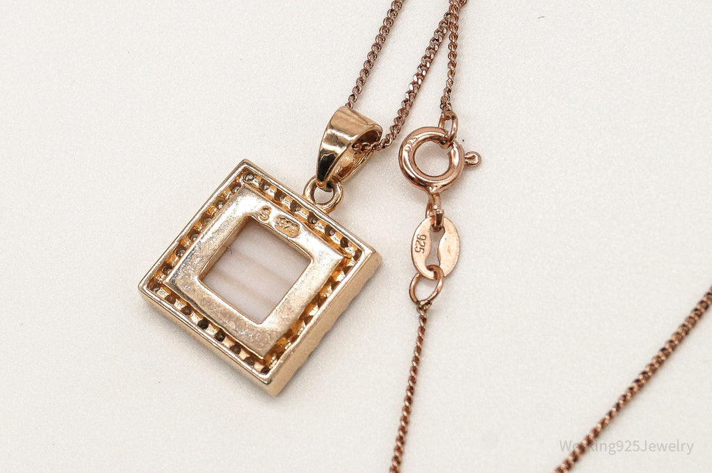 Pink Mother Of Pearl Cubic Zirconia Rose Gold Vermeil Sterling Silver Necklace | Jewelry > Necklaces > Pendants | Wiccan Center