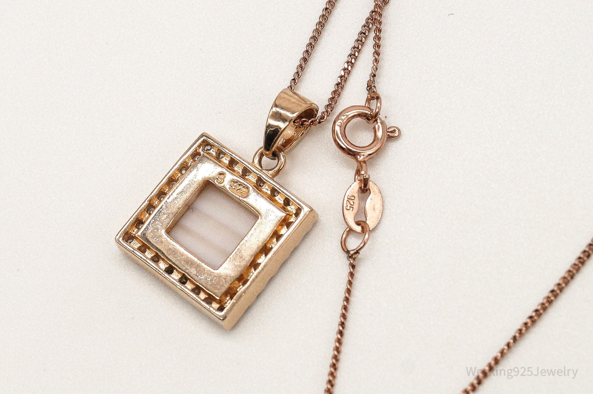 Pink Mother Of Pearl Cubic Zirconia Rose Gold Vermeil Sterling Silver Necklace | Jewelry > Necklaces > Pendants | Wiccan Center