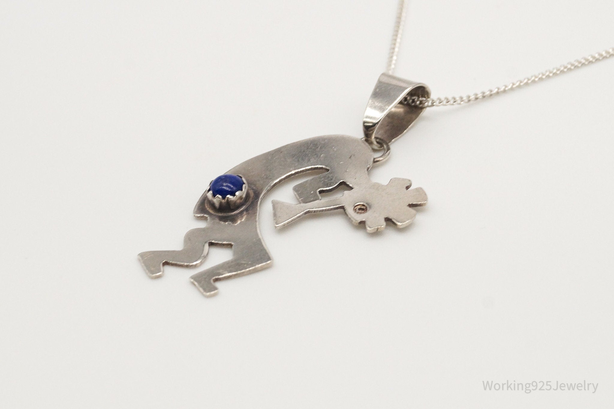 Vintage Native America Lapis Lazuli Dancing Kokopelli Sterling Silver Necklace | Jewelry > Necklaces > Pendants | Wiccan Center