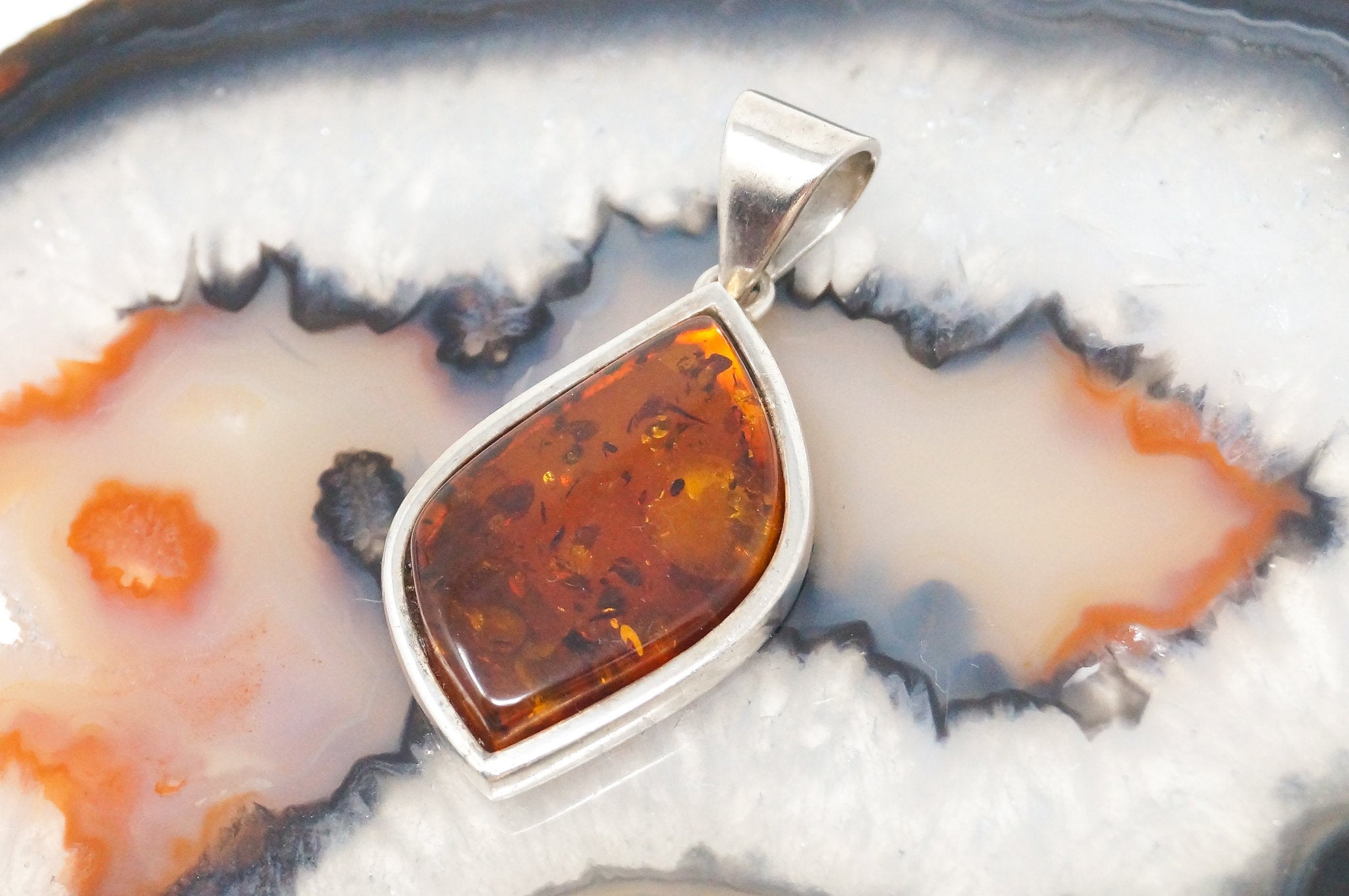 Vintage Amber Modernist Sterling Silver Necklace Pendant | Jewelry > Necklaces > Pendants | Wiccan Center
