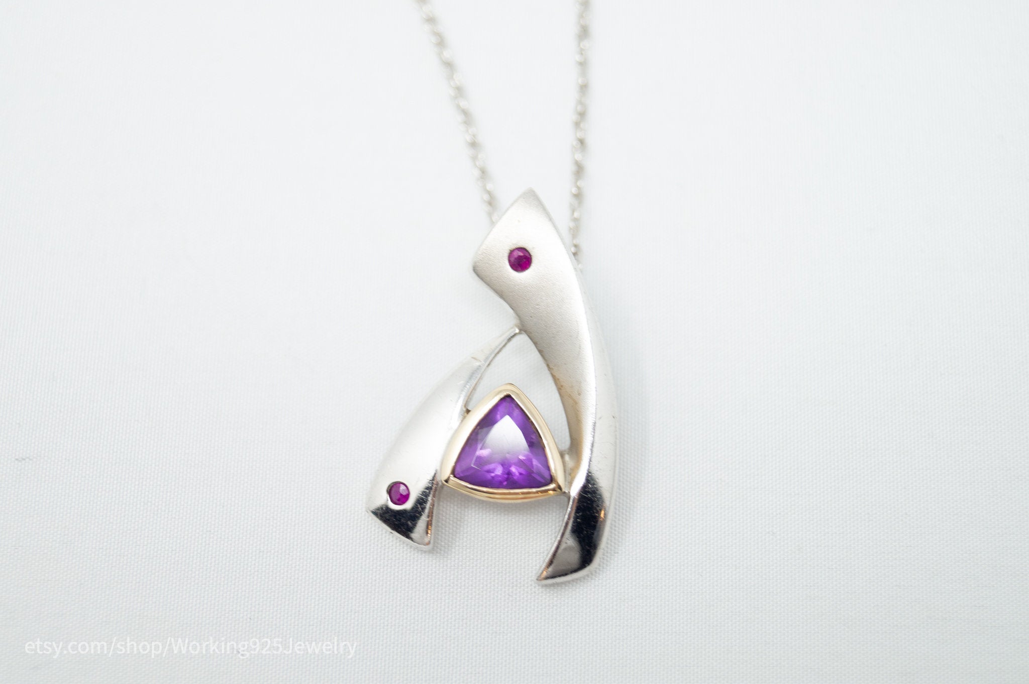 Vintage Designer 14K Gold Amethyst Ruby Art Deco Sterling Silver Necklace | Jewelry > Necklaces > Pendants | Wiccan Center