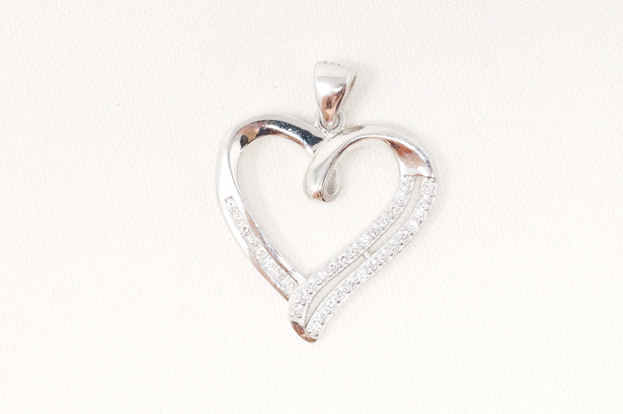 Vintage Open Heart Cubic Zirconia Accented Sterling Silver Necklace Pendant | Jewelry > Necklaces > Pendants | Wiccan Center