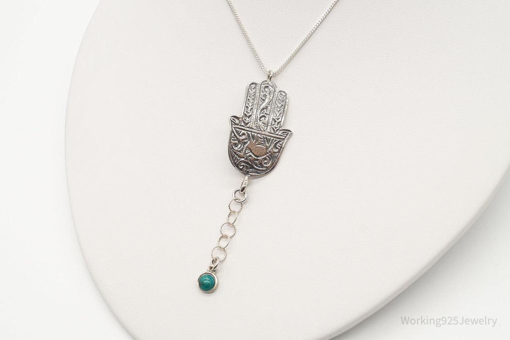 Vintage Israel Designer RL Hamsa Hand Turquoise Sterling Silver Necklace | Jewelry > Necklaces > Pendants | Wiccan Center