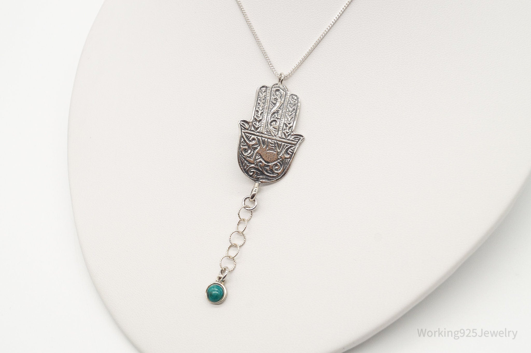 Vintage Israel Designer RL Hamsa Hand Turquoise Sterling Silver Necklace | Jewelry > Necklaces > Pendants | Wiccan Center