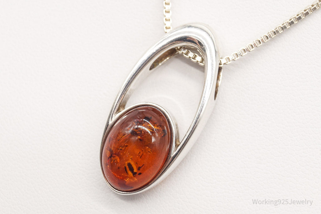 Vintage Amber Modernist Sterling Silver Chain Necklace | Jewelry > Necklaces > Pendants | Wiccan Center