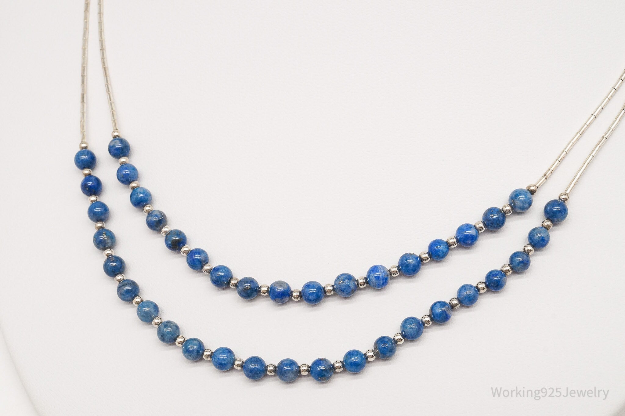 Vintage Southwest Carolyn Pollack Lapis Lazuli Bead Sterling Silver Necklace 23" | Jewelry > Necklaces | Wiccan Center