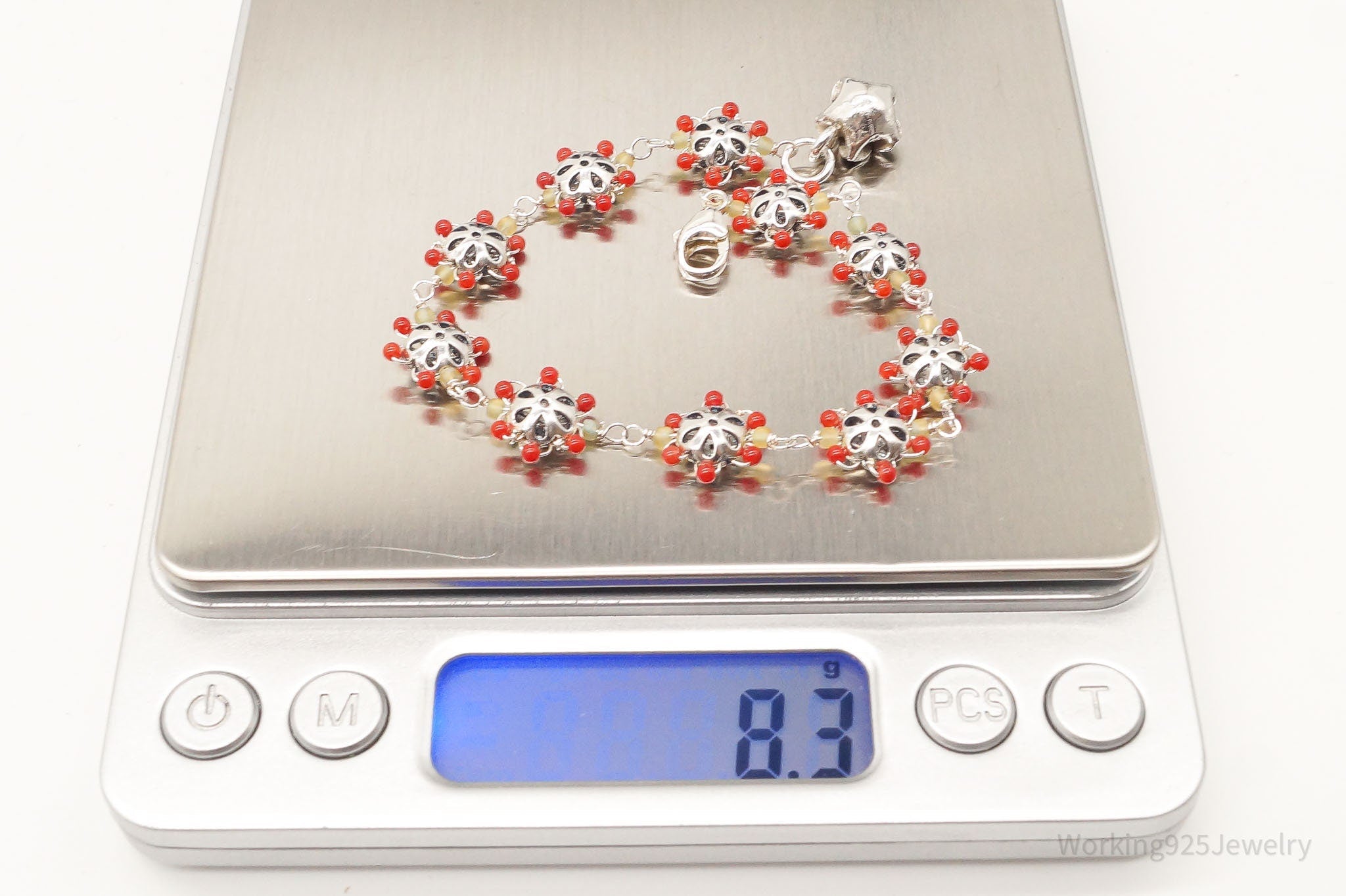 Vintage Intricate Glass Beads Flowers Sterling Silver Bracelet | Jewelry > Bracelets | Wiccan Center