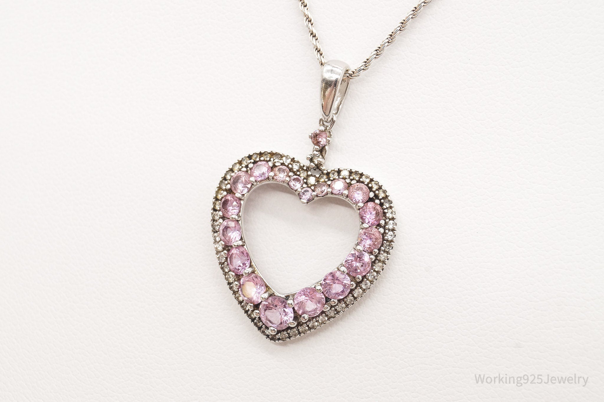 Vintage Pink & White Cubic Zirconia Heart Sterling Silver Necklace | Jewelry > Necklaces > Pendants | Wiccan Center