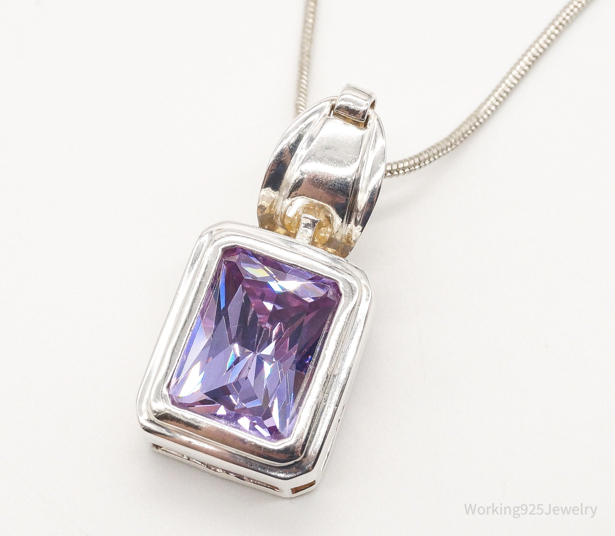 Vintage Large Purple Cubic Zirconia Sterling Silver Necklace | Jewelry > Necklaces > Pendants | Wiccan Center