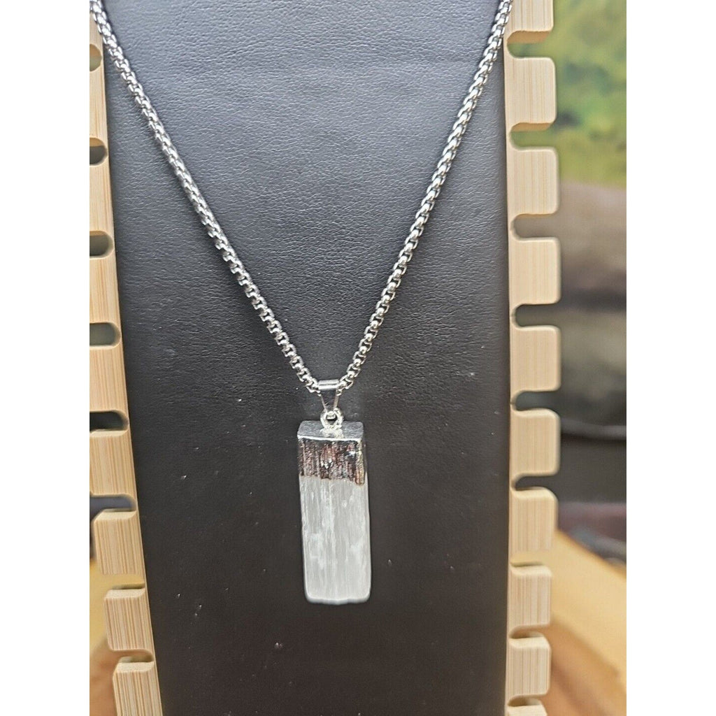 Hexagon Selenite Crystal Necklace - 18in Stainless Steel Chain | CrystalCloud Company