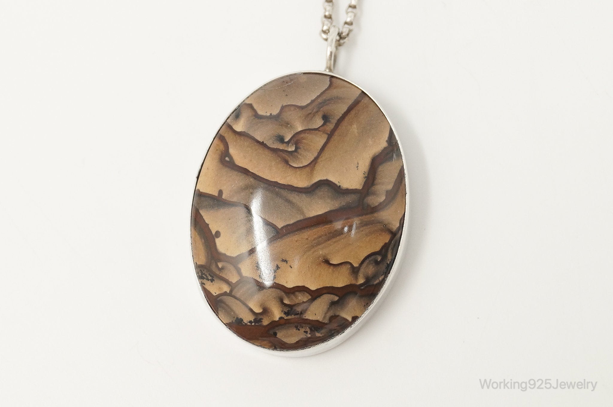 Vintage Unsigned Native American Large Picture Jasper Sterling Silver Necklace | Jewelry > Necklaces > Pendants | Wiccan Center