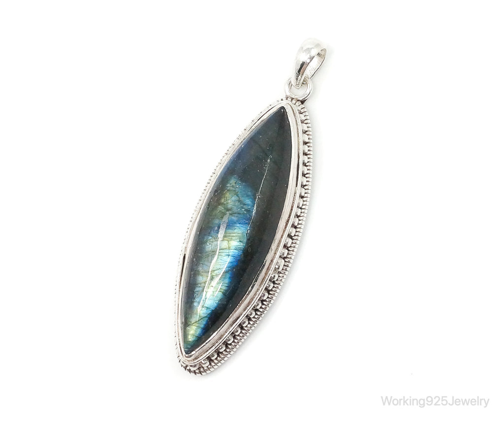 Vintage Long Large Labradorite Sterling Silver Necklace Pendant | Jewelry > Necklaces > Pendants | Wiccan Center