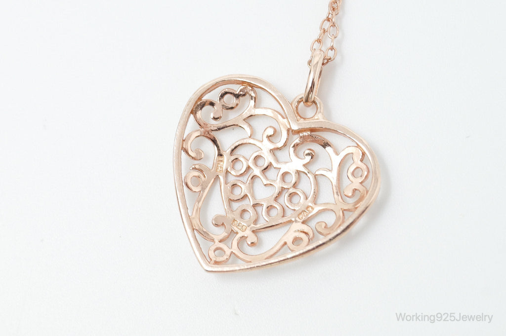 Vintage Rose Gold Vermeil Heart Sterling Silver Necklace - 18 Inch Chain | Jewelry > Necklaces > Pendants | Wiccan Center