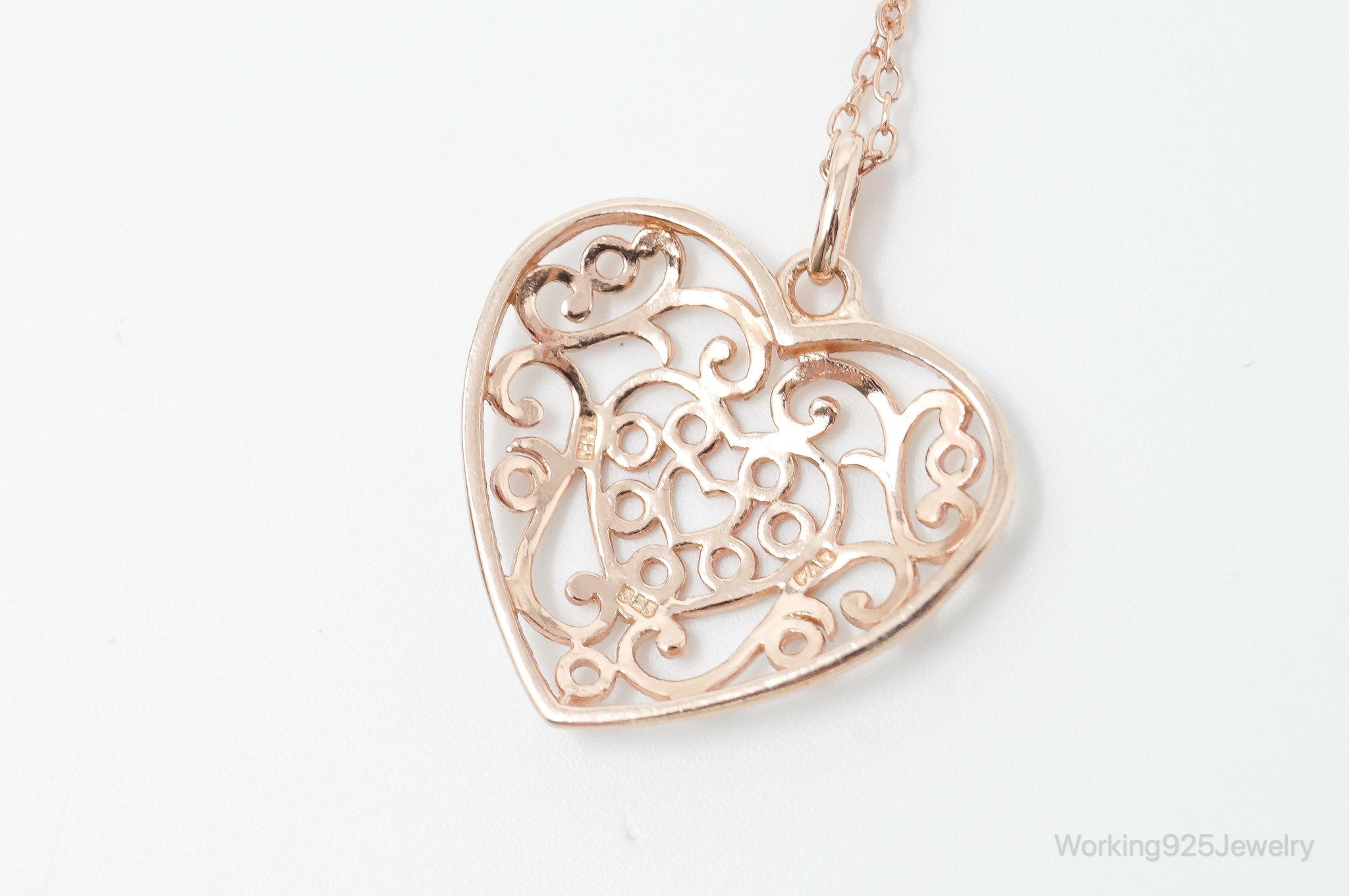 Vintage Rose Gold Vermeil Heart Sterling Silver Necklace - 18 Inch Chain | Jewelry > Necklaces > Pendants | Wiccan Center