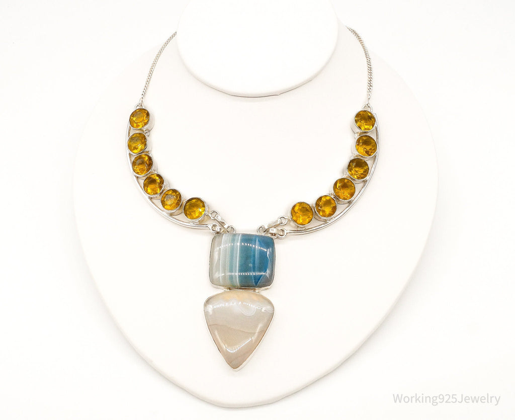 Large Lace Agate Citrine Sterling Silver Necklace | Jewelry > Necklaces > Pendants | Wiccan Center