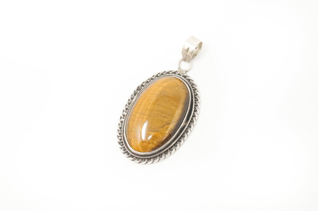 Vintage Large Southwestern Tigers Eye Sterling Silver Necklace Pendant | Jewelry > Necklaces > Pendants | Wiccan Center