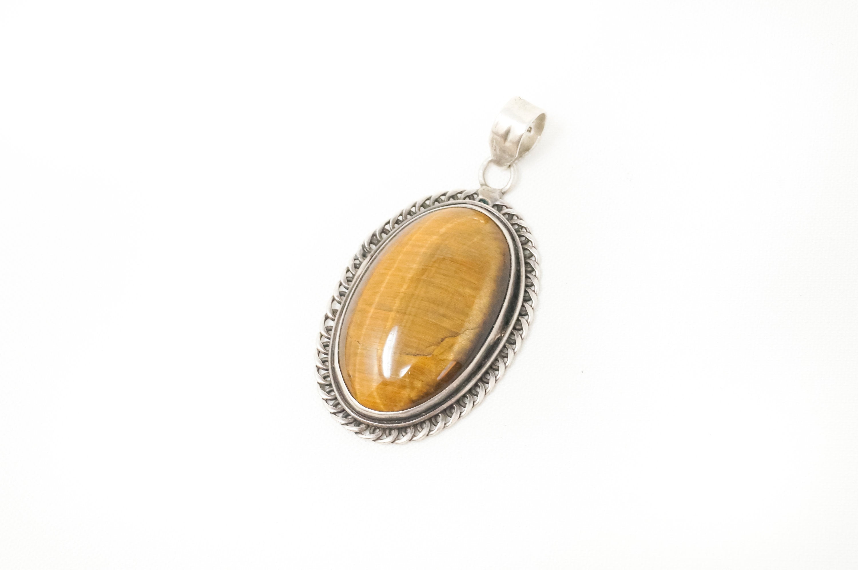 Vintage Large Southwestern Tigers Eye Sterling Silver Necklace Pendant | Jewelry > Necklaces > Pendants | Wiccan Center