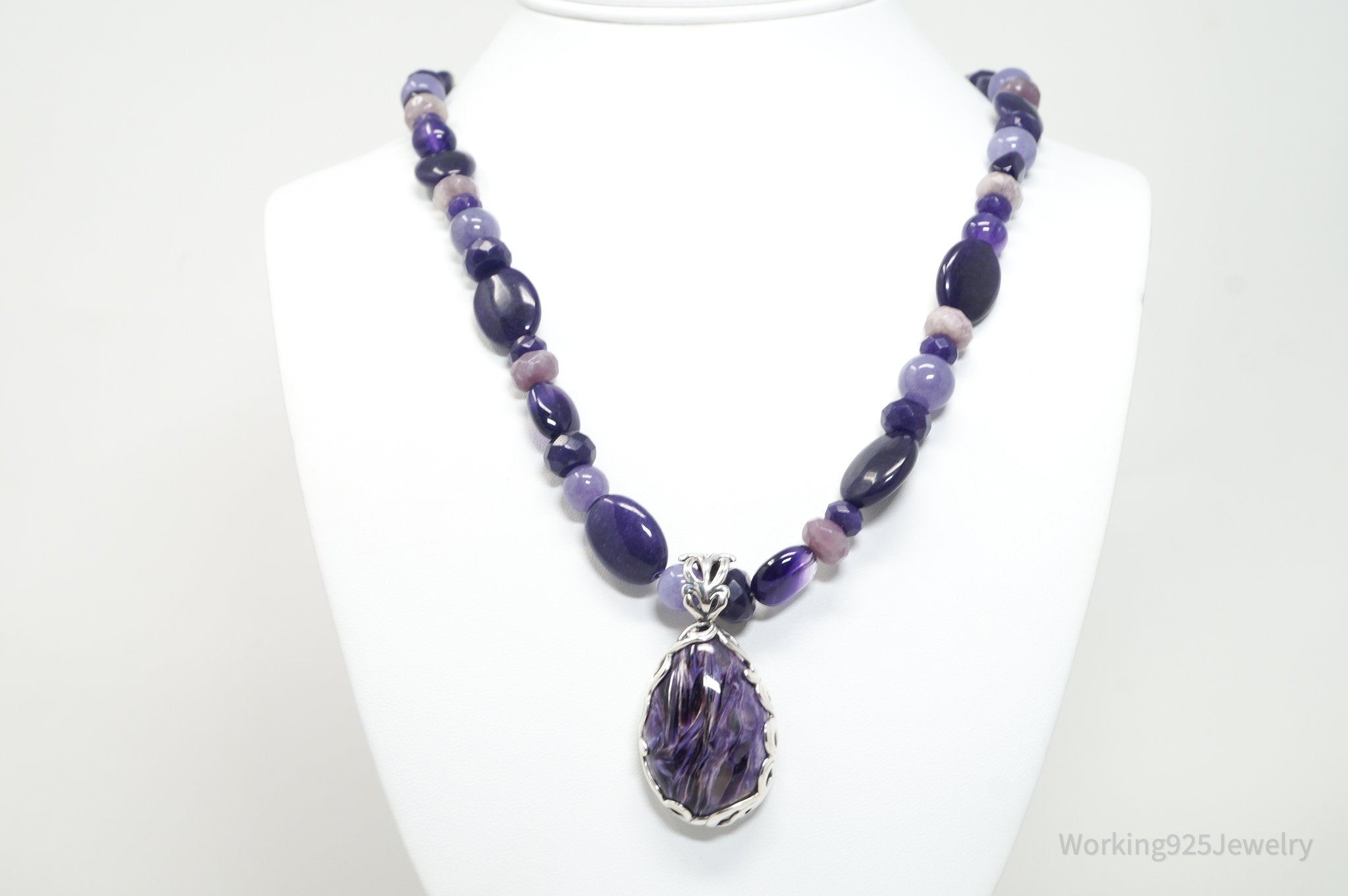 Vintage Carolyn Pollack Relios Charoite Bead Western Sterling Silver Necklace | Jewelry > Necklaces > Pendants | Wiccan Center