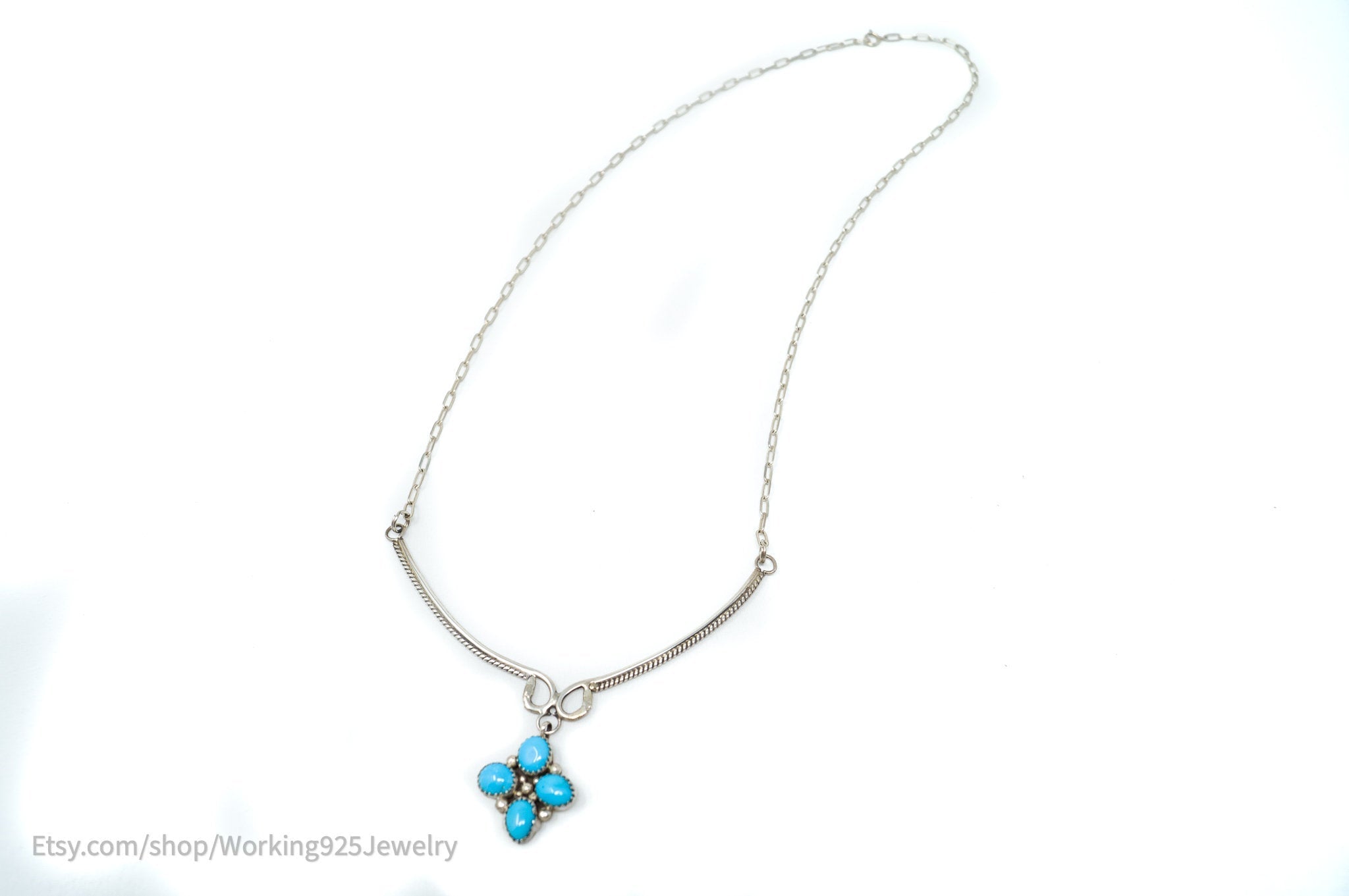 Vintage Native American Handmade KC Signed Turquoise Sterling Silver Necklace | Jewelry > Necklaces > Pendants | Wiccan Center