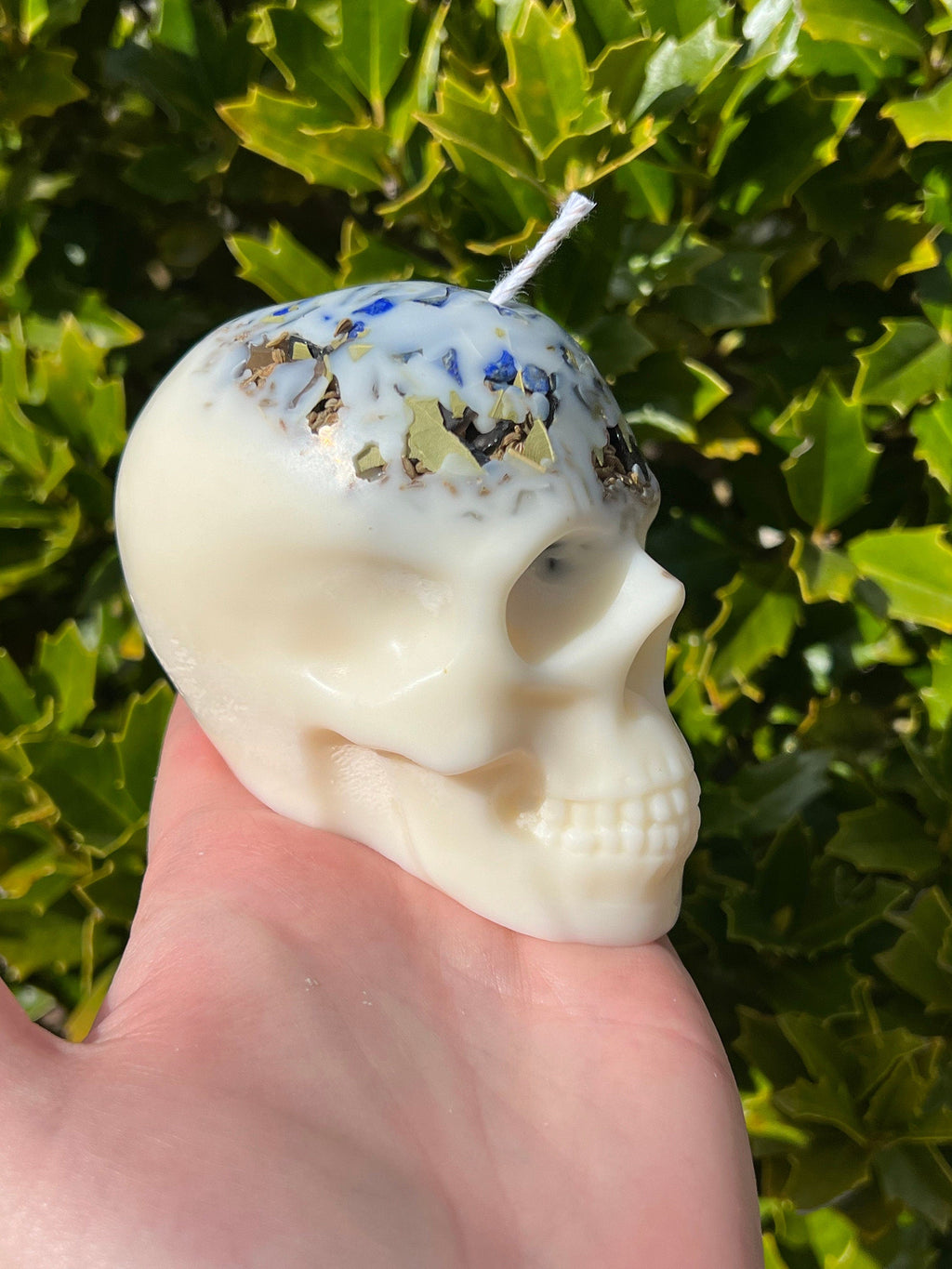 Witches Shield of Protection Herbal Intention Large Skull Crystal Candle | Ritual Altar Tool Stone Spell Scented Soy Gift Dragons Blood | | Wiccan Center