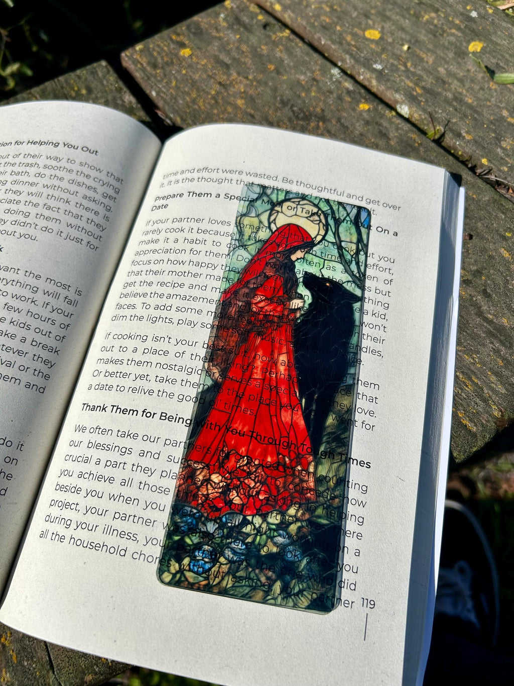 Red Riding Hood & Wolf Bookmark – Fairy Tale Inspired, Dark Fantasy Art, Book Lover Gift, Gothic Aesthetic, Unique Storybook Accessory | | Wiccan Center