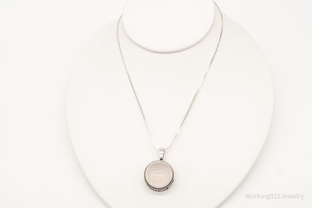 Vintage Large Rose Quartz Sterling Silver Necklace | Jewelry > Necklaces > Pendants | Wiccan Center