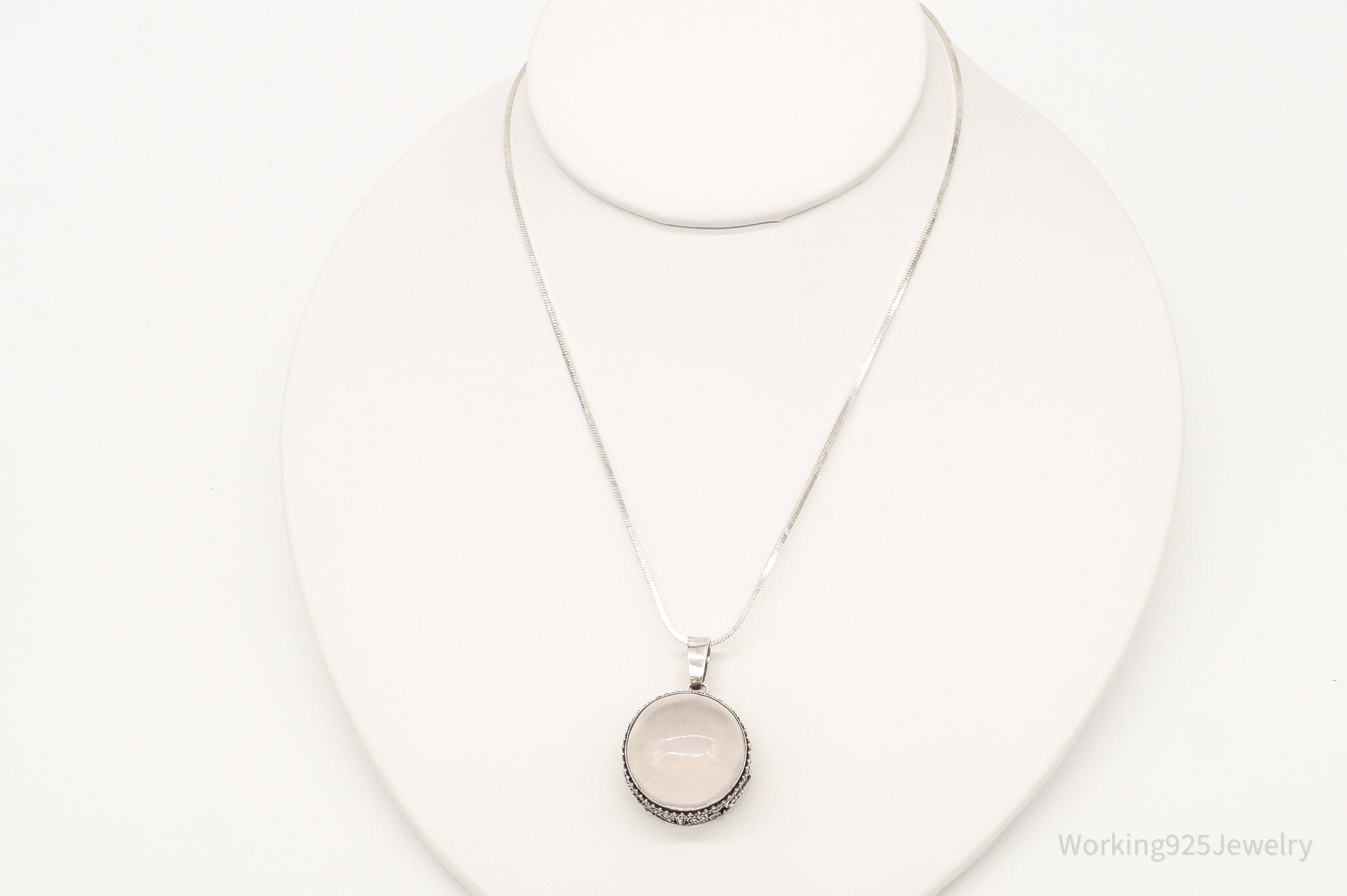 Vintage Large Rose Quartz Sterling Silver Necklace | Jewelry > Necklaces > Pendants | Wiccan Center