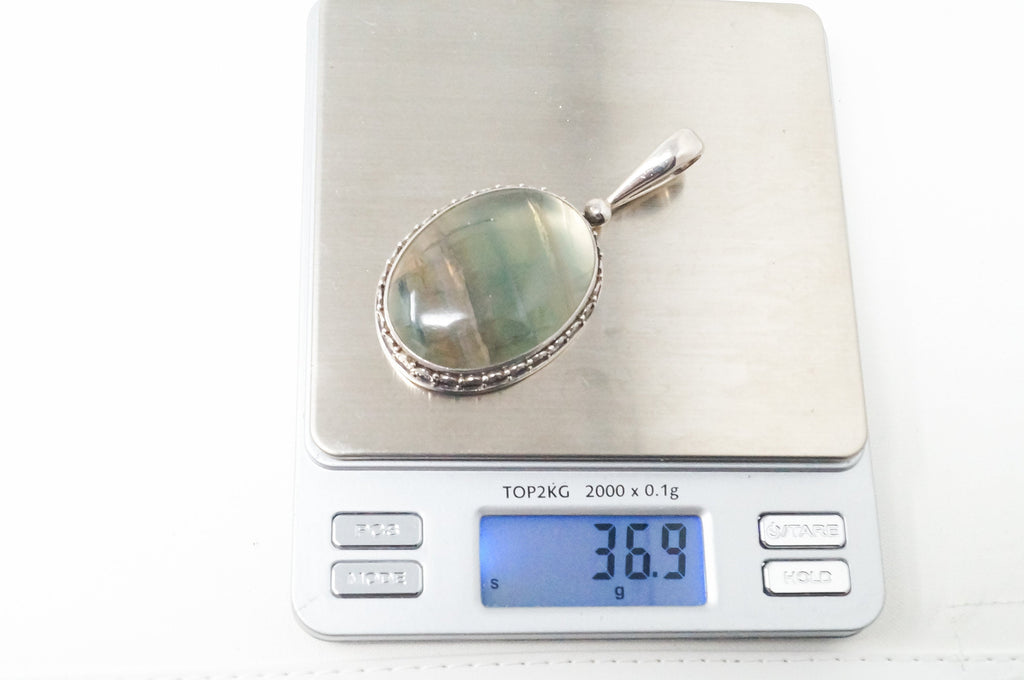 Vintage Designer SAJEN Green Agate Sterling Silver Necklace Pendant | Jewelry > Necklaces > Pendants | Wiccan Center