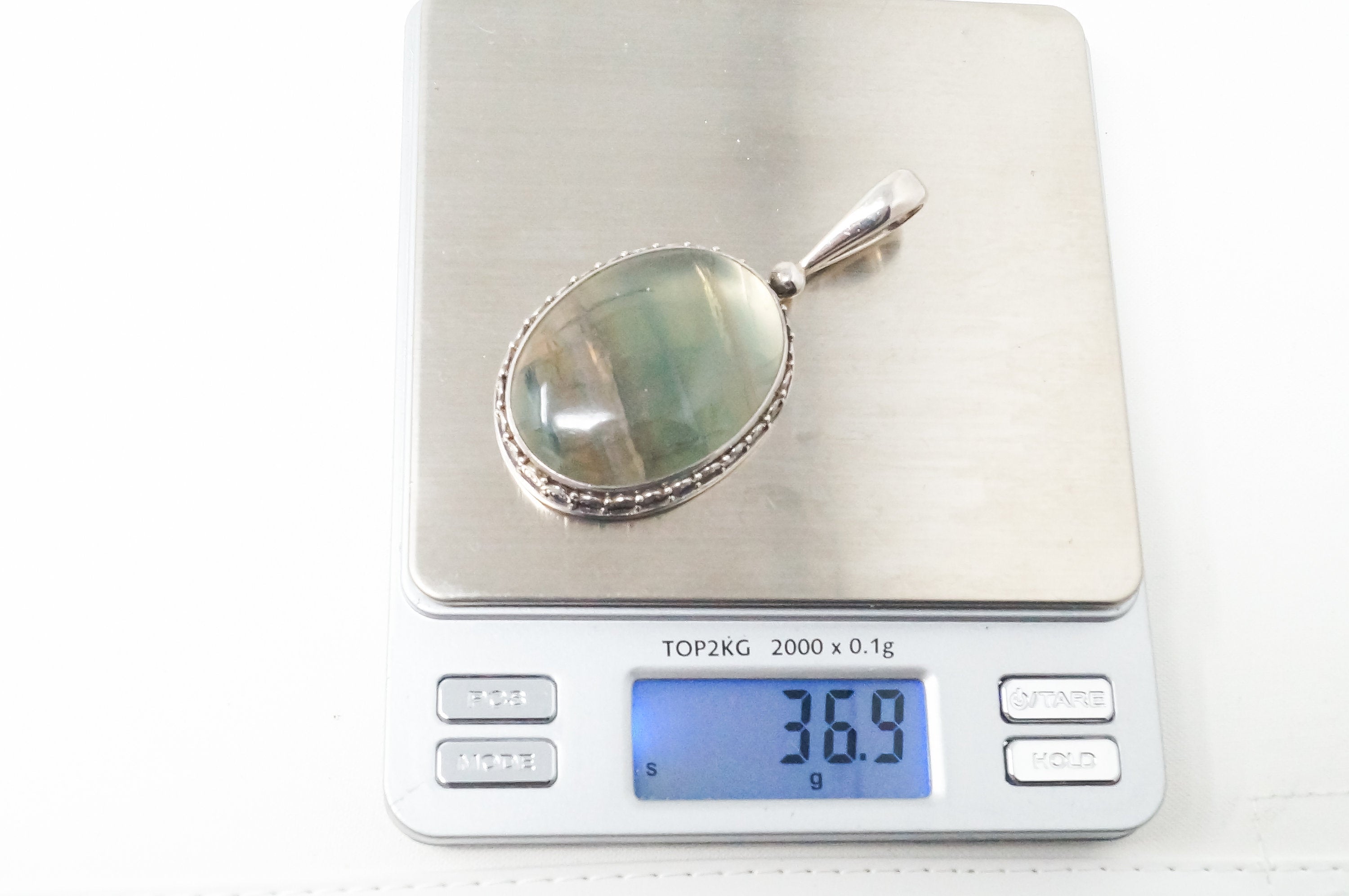 Vintage Designer SAJEN Green Agate Sterling Silver Necklace Pendant | Jewelry > Necklaces > Pendants | Wiccan Center