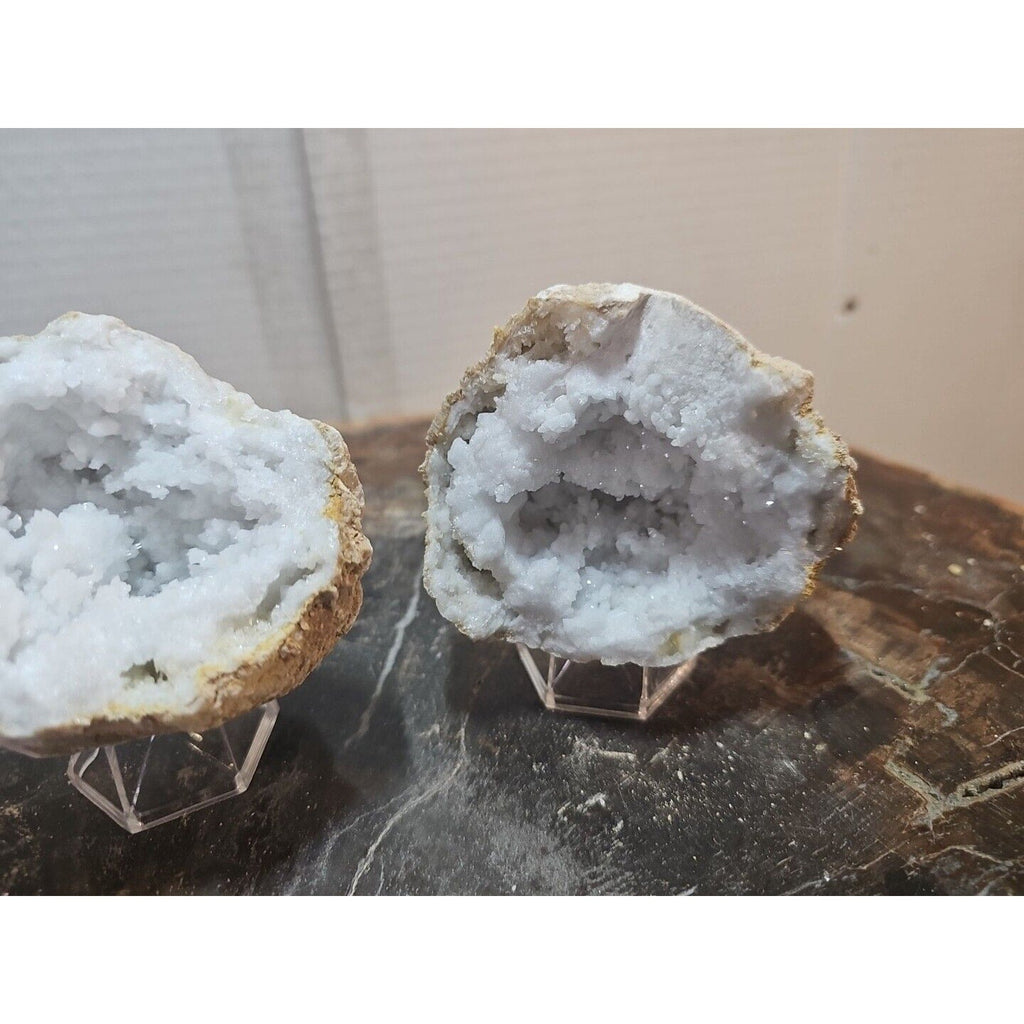Moroccan Quartz Geode Pair with Display Stands — 1.18 lbs | CrystalCloud Company | Geodes & Clusters | Wiccan Center