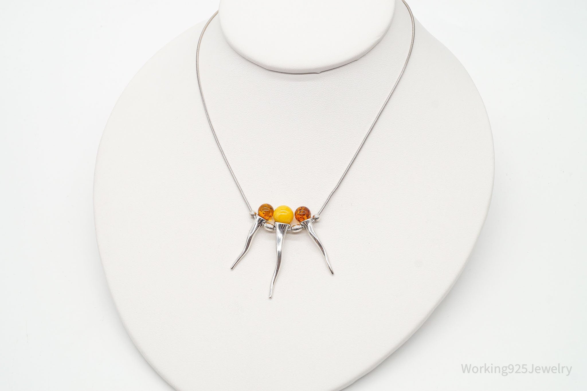 Vintage Gdansk Poland Multi Type Amber Modernist Sterling Silver Necklace | Jewelry > Necklaces > Pendants | Wiccan Center