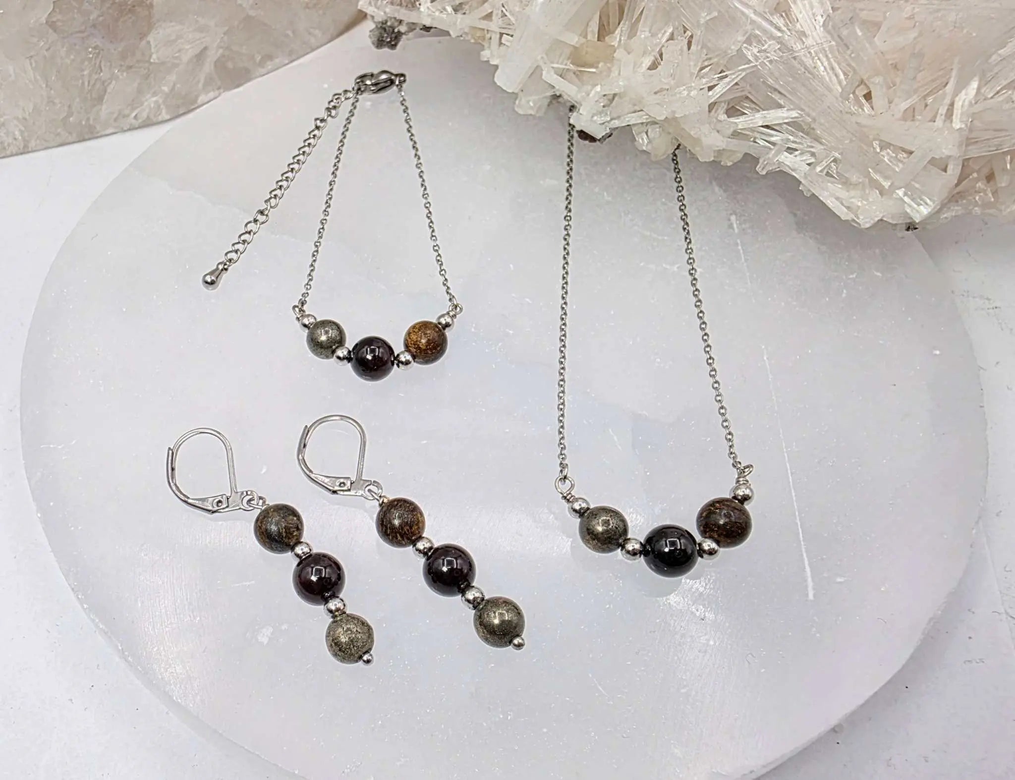 STAY IN MY POWER - Pyrite, Bronzite, Garnet Jewelry Set | Jewelry Set | Wiccan Center