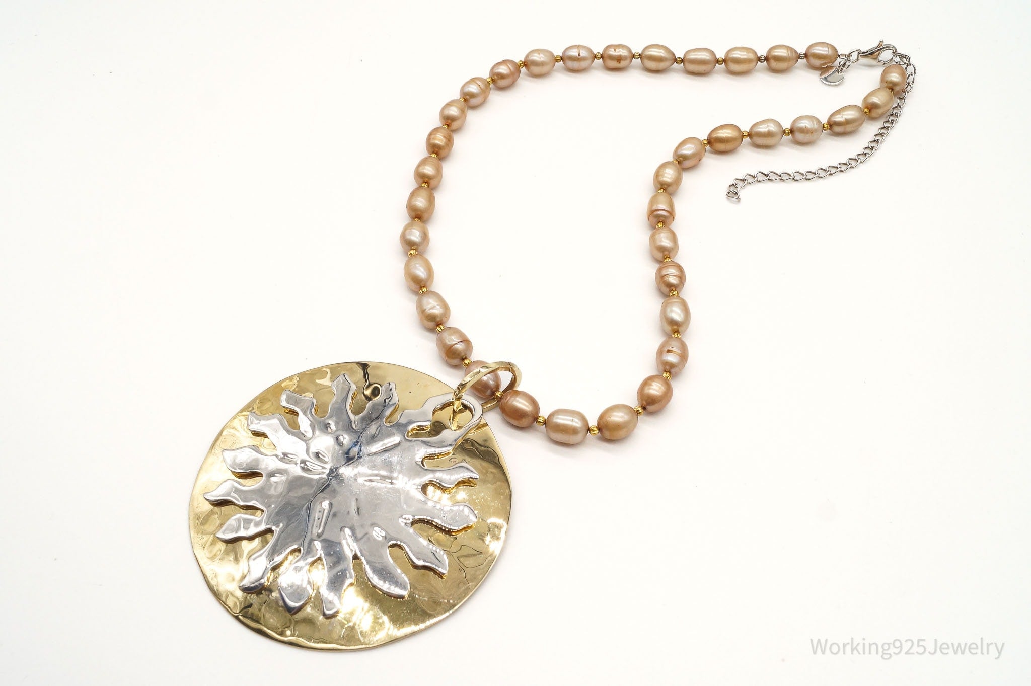 Designer RLM Studio Hammered Sun Pearl Bead Brass Sterling Silver Necklace | Jewelry > Necklaces > Pendants | Wiccan Center