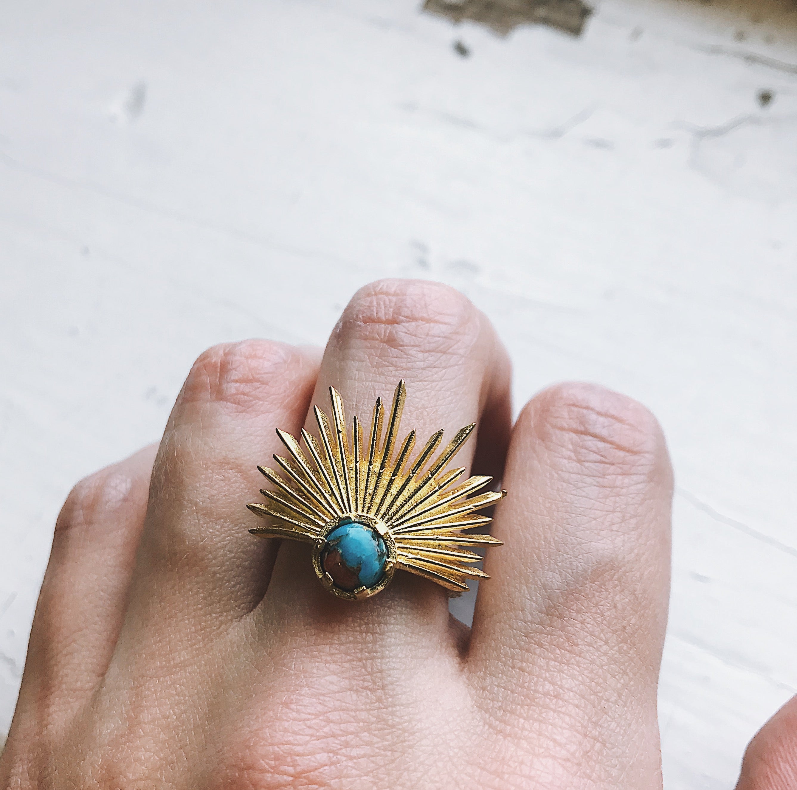 Sun Goddess Ring with Copper Oyster Turquoise | Ring | Wiccan Center