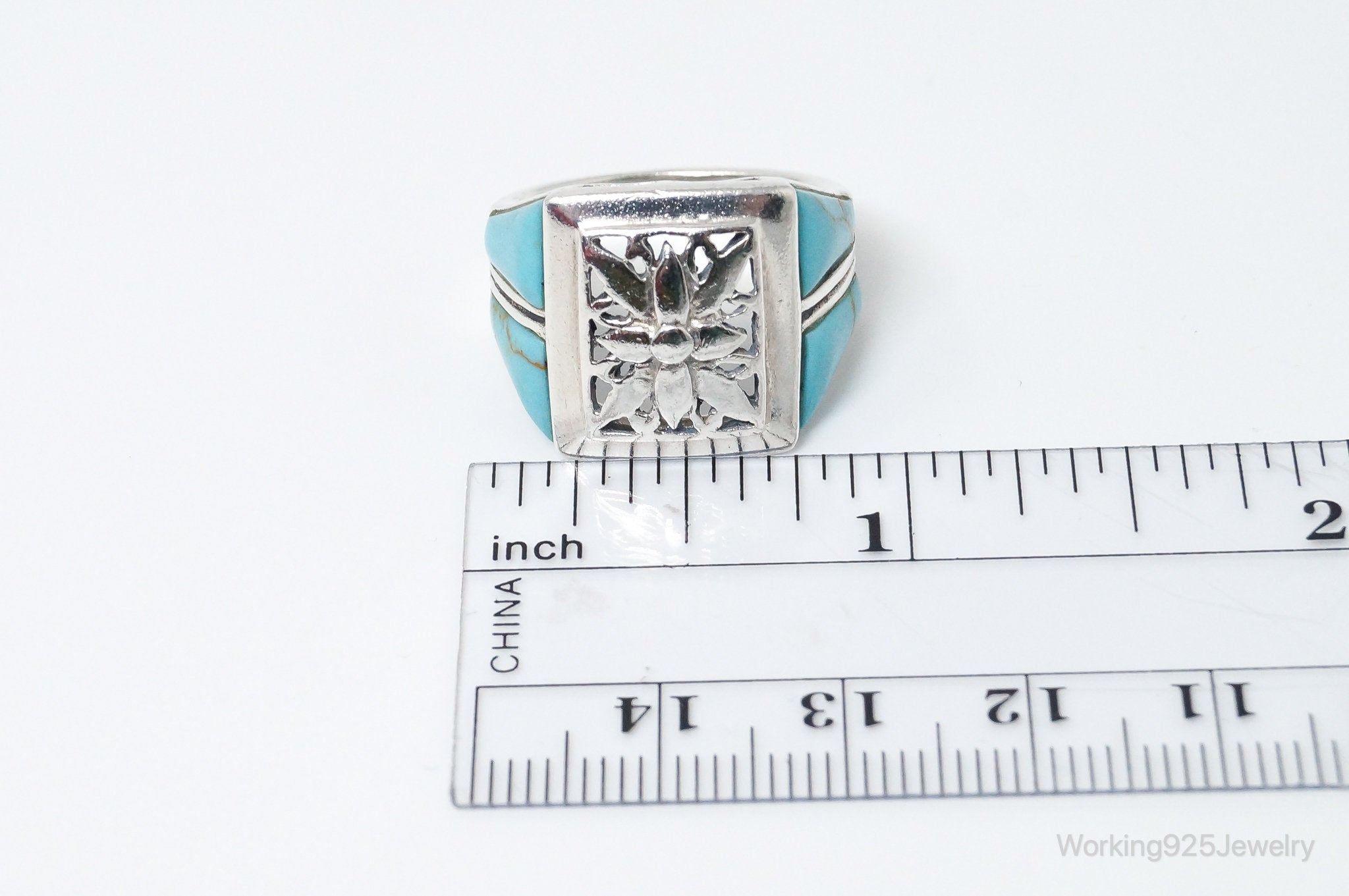 Vintage Thai Designer Turquoise Sterling Silver Ring SZ 7.75 | Jewelry > Rings | Wiccan Center