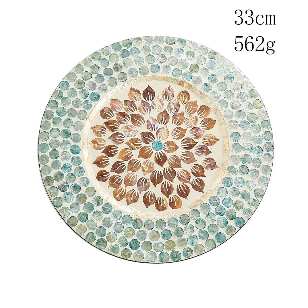 Mother-of-Pearl Inlay Mandala Wooden Serving Tray – Decorative Coffee Table Plate | Serving Tray | Wiccan Center