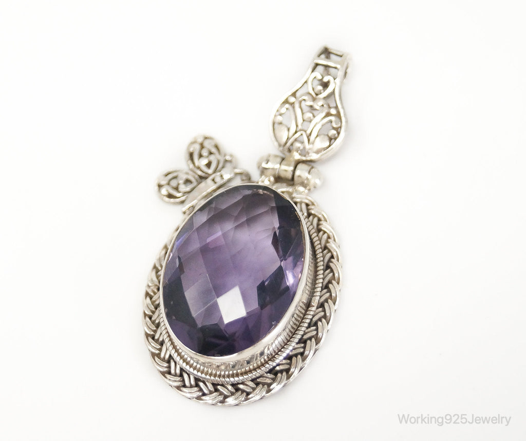 Large Amethyst Butterfly Bali Sterling Silver Necklace Pendant | Jewelry > Necklaces > Pendants | Wiccan Center